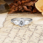 Luxurious Vintage 4 Prong Round Cut Lab Diamond Three Stone Wedding Ring - Additional view