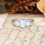Luxurious Vintage 4 Prong Round Cut Moonstone Three Stone Wedding Ring - Additional view