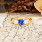 Luxurious Vintage 4 Prong Round Cut Sapphire Three Stone Wedding Ring - Additional view