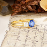 Luxurious Vintage 4 Prong Round Cut Sapphire Three Stone Wedding Ring - Additional view
