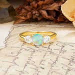 Luxurious Vintage 4 Prong Round Cut Fire Opal Three Stone Wedding Ring - Additional view