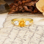 Luxurious Vintage 4 Prong Round Cut Citrine Three Stone Wedding Ring - Additional view