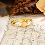 Luxurious Vintage 4 Prong Round Cut Citrine Three Stone Wedding Ring - Additional view
