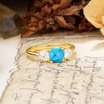 Luxurious Vintage 4 Prong Round Cut Turquoise Three Stone Wedding Ring - Additional view