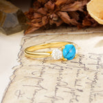 Luxurious Vintage 4 Prong Round Cut Turquoise Three Stone Wedding Ring - Additional view