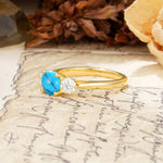 Luxurious Vintage 4 Prong Round Cut Turquoise Three Stone Wedding Ring - Additional view