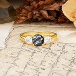 Luxurious Vintage 4 Prong Round Cut Black Rutilated Quartz Three Stone Wedding Ring - Additional view