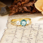 Luxurious Vintage 4 Prong Round Cut Moss Agate Three Stone Wedding Ring - Additional view