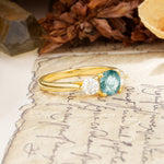 Luxurious Vintage 4 Prong Round Cut Moss Agate Three Stone Wedding Ring - Additional view