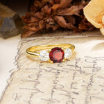 Luxurious Vintage 4 Prong Round Cut Garnet Three Stone Wedding Ring - Additional view