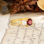 Luxurious Vintage 4 Prong Round Cut Garnet Three Stone Wedding Ring - Additional view