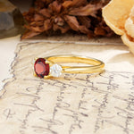 Luxurious Vintage 4 Prong Round Cut Garnet Three Stone Wedding Ring - Additional view