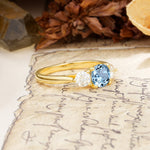 Luxurious Vintage 4 Prong Round Cut Aquamarine Three Stone Wedding Ring - Additional view