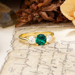 Luxurious Vintage 4 Prong Round Cut Emerald Three Stone Wedding Ring - Additional view