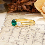 Luxurious Vintage 4 Prong Round Cut Emerald Three Stone Wedding Ring - Additional view