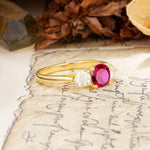 Luxurious Vintage 4 Prong Round Cut Ruby Three Stone Wedding Ring - Additional view