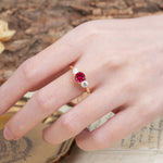 Luxurious Vintage 4 Prong Round Cut Ruby Three Stone Wedding Ring - Additional view
