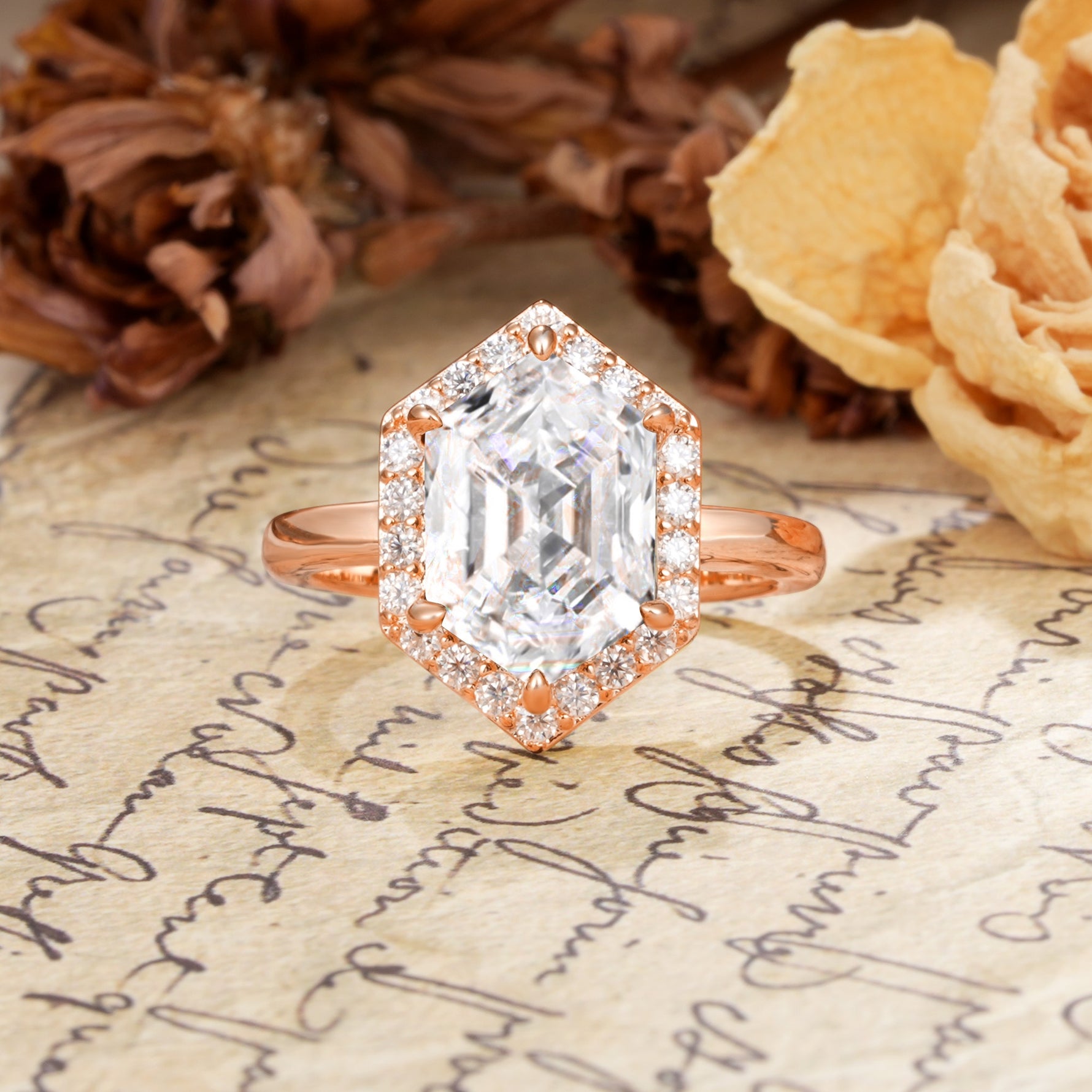 Luxurious Vintage 6-Prong Hexagonal Cut Moissanite Engagement Ring - Additional view