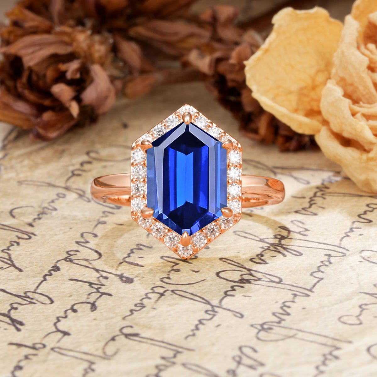 Luxurious Vintage 6-Prong Hexagonal Cut Sapphire Engagement Ring - Additional view