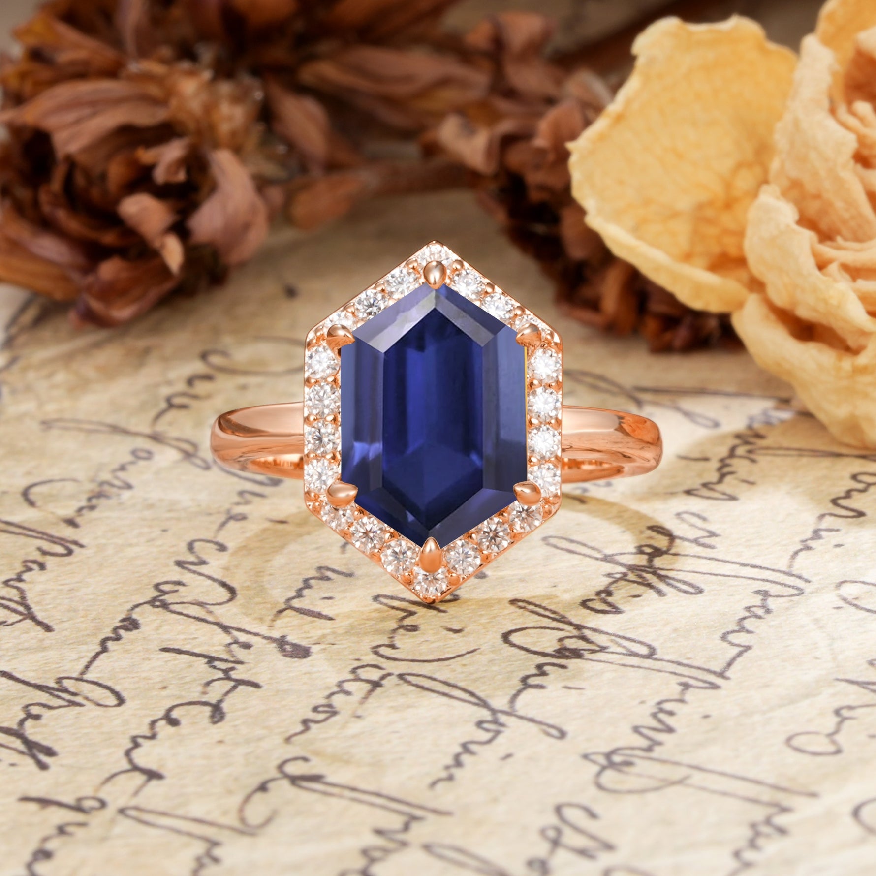 Luxurious Vintage 6-Prong Hexagonal Cut Tanzanite Engagement Ring - Additional view