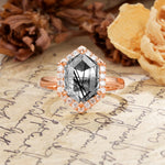 Luxurious Vintage 6-Prong Hexagonal Cut Black Rutilated Quartz Engagement Ring - Additional view