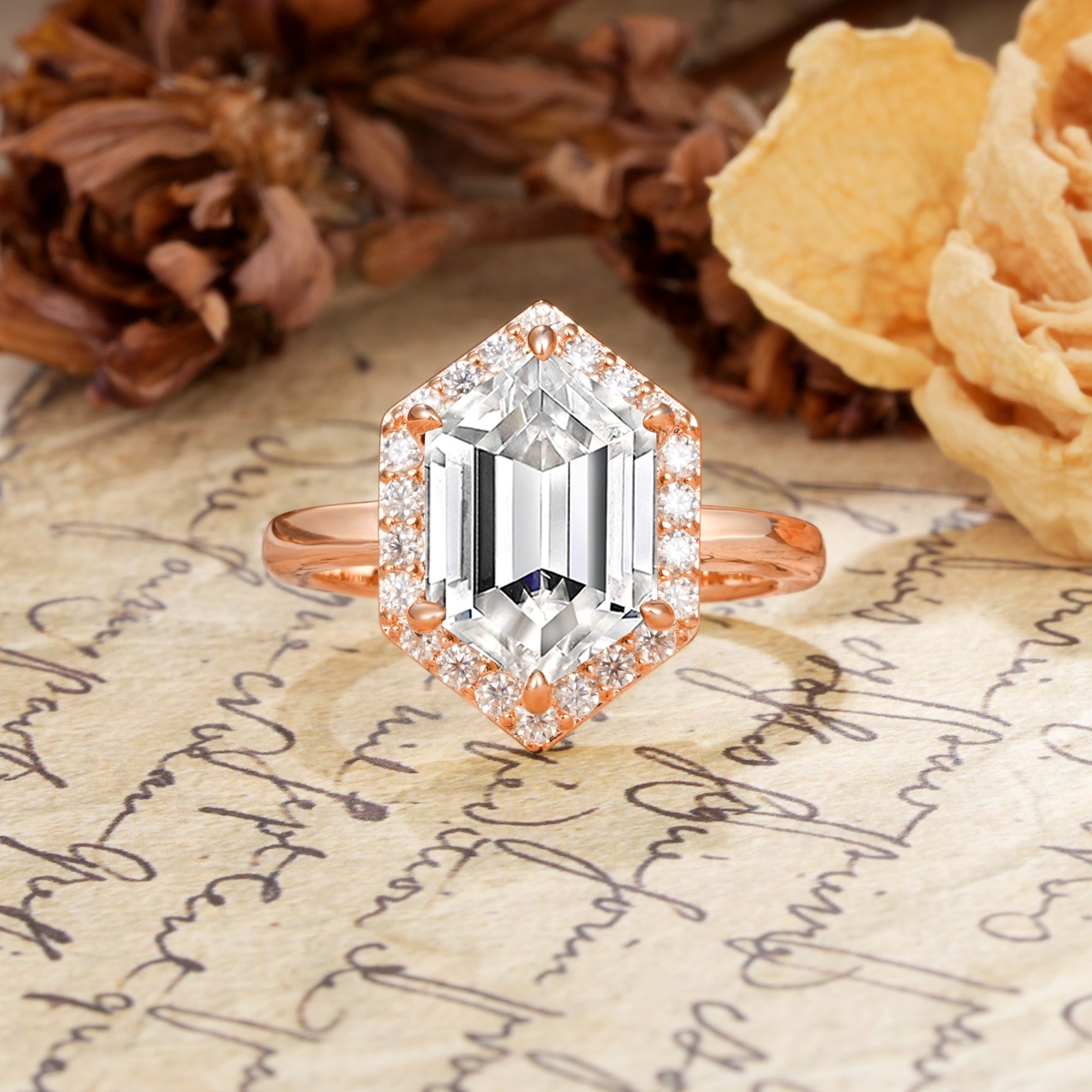 Luxurious Vintage 6-Prong Hexagonal Cut Lab Diamond Engagement Ring - Additional view