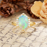 Luxurious Vintage 6-Prong Hexagonal Cut Fire Opal Engagement Ring - Additional view