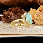 Luxurious Vintage 6-Prong Hexagonal Cut Fire Opal Engagement Ring - Additional view