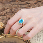 Luxurious Vintage 6-Prong Hexagonal Cut Turquoise Engagement Ring - Additional view
