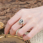 Luxurious Vintage 6-Prong Hexagonal Cut Black Rutilated Quartz Engagement Ring - Additional view