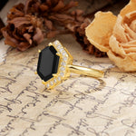 Luxurious Vintage 6-Prong Hexagonal Cut Black Onyx Engagement Ring - Additional view