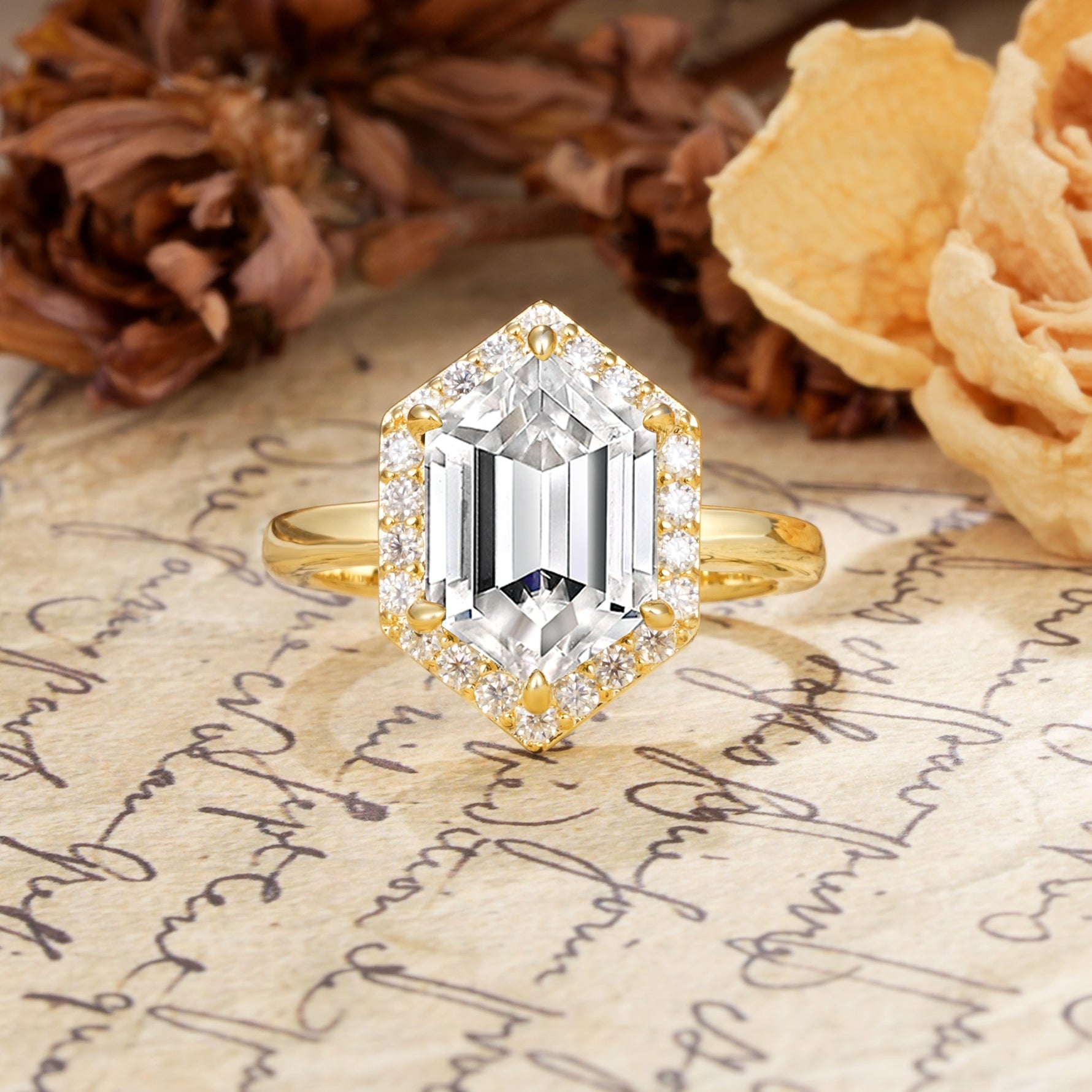 Luxurious Vintage 6-Prong Hexagonal Cut Lab Diamond Engagement Ring - Additional view