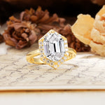 Luxurious Vintage 6-Prong Hexagonal Cut Lab Diamond Engagement Ring - Additional view