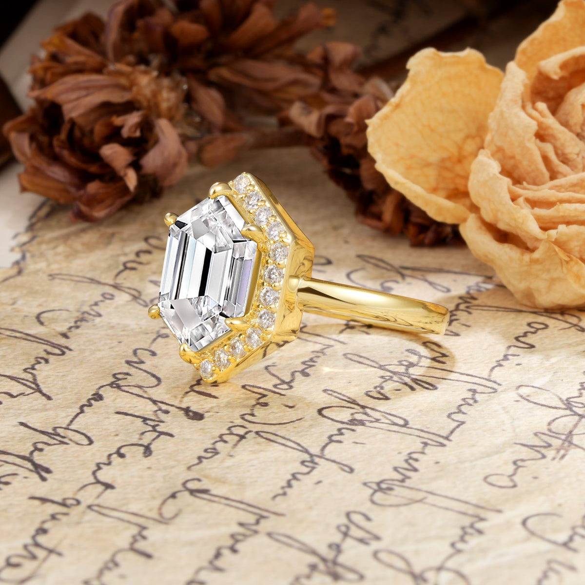 Luxurious Vintage 6-Prong Hexagonal Cut Lab Diamond Engagement Ring - Additional view