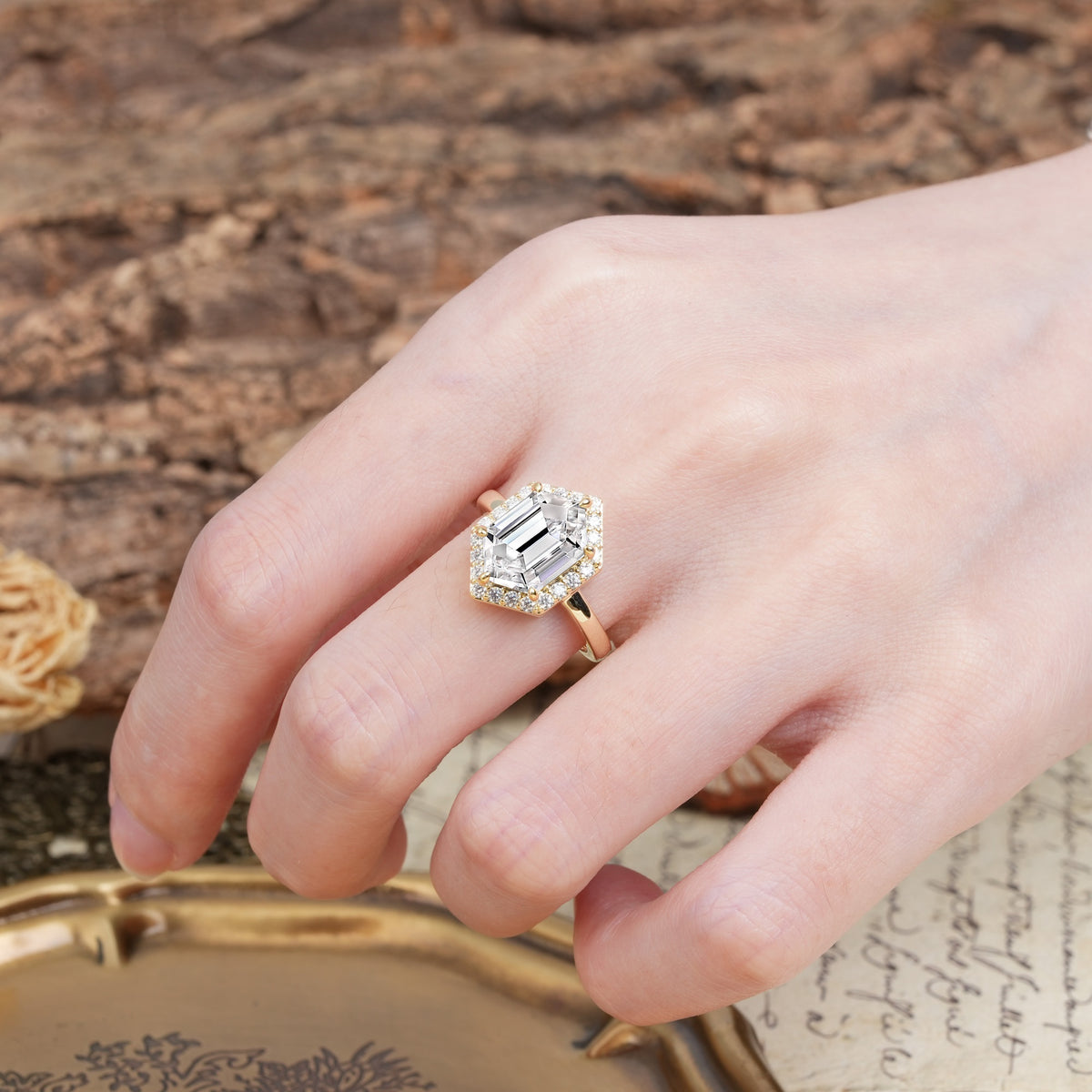 Luxurious Vintage 6-Prong Hexagonal Cut Lab Diamond Engagement Ring - Additional view