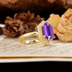 Luxurious Vintage 6-Prong Hexagonal Cut Amethyst Engagement Ring - Additional view
