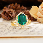 Luxurious Vintage 6-Prong Hexagonal Cut Emerald Engagement Ring - Additional view