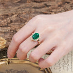 Luxurious Vintage 6-Prong Hexagonal Cut Emerald Engagement Ring - Additional view