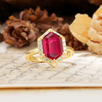 Luxurious Vintage 6-Prong Hexagonal Cut Ruby Engagement Ring - Additional view