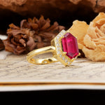 Luxurious Vintage 6-Prong Hexagonal Cut Ruby Engagement Ring - Additional view