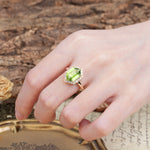 Luxurious Vintage 6-Prong Hexagonal Cut Peridot Engagement Ring - Additional view