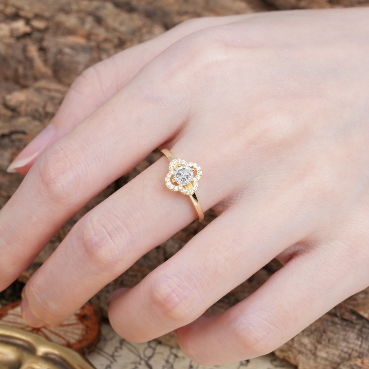 Affordable Luxury Vintage-Style 4-Prong Round Cut Floral Moissanite Engagement Ring - Additional view