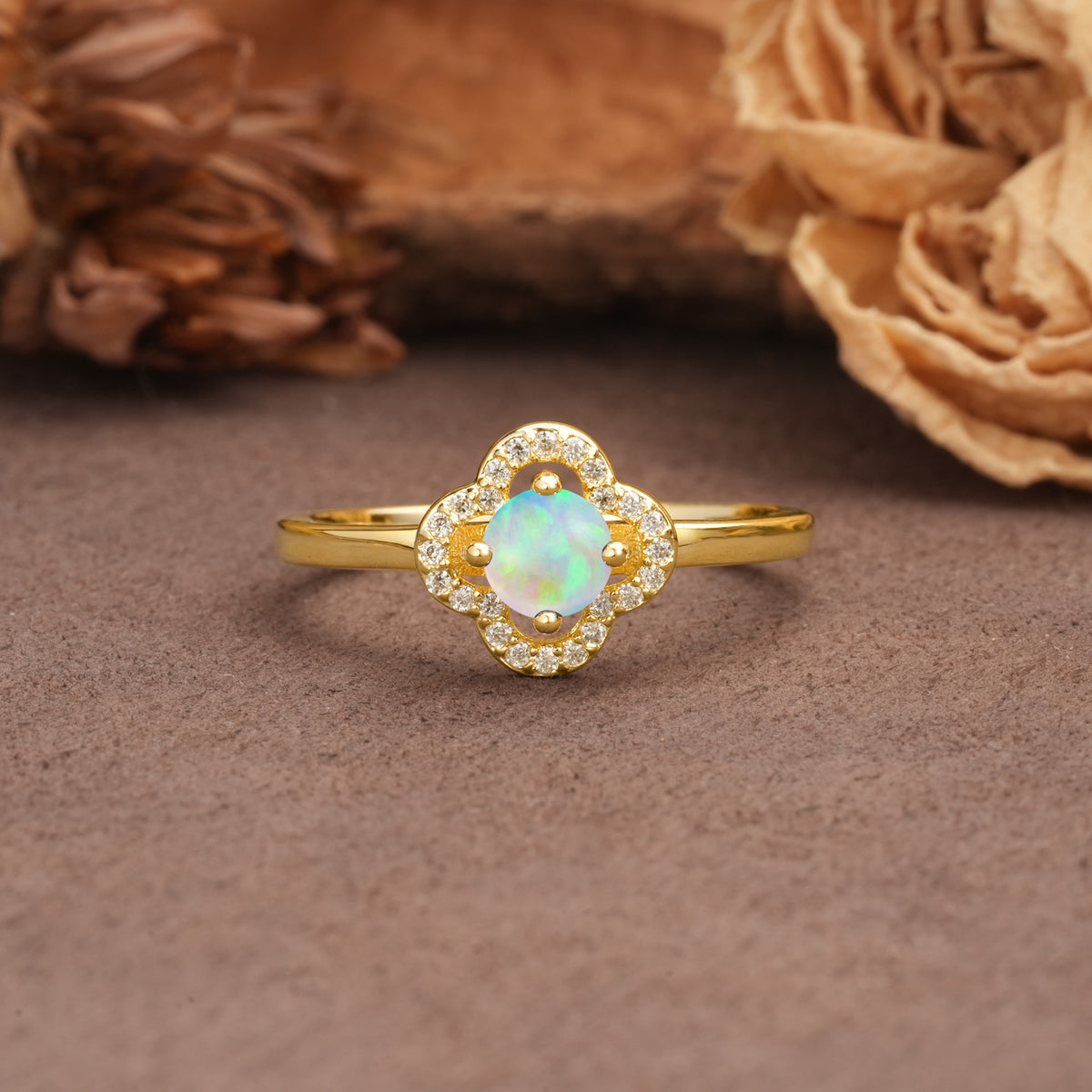 Affordable Luxury Vintage-Style 4-Prong Round Cut Floral Fire Opal Engagement Ring - Additional view