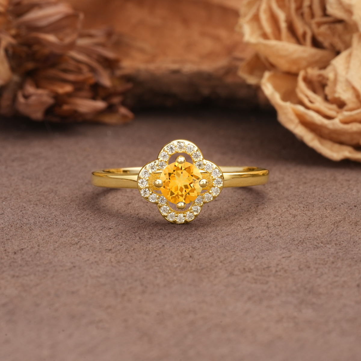 Affordable Luxury Vintage-Style 4-Prong Round Cut Floral Citrine Engagement Ring - Additional view