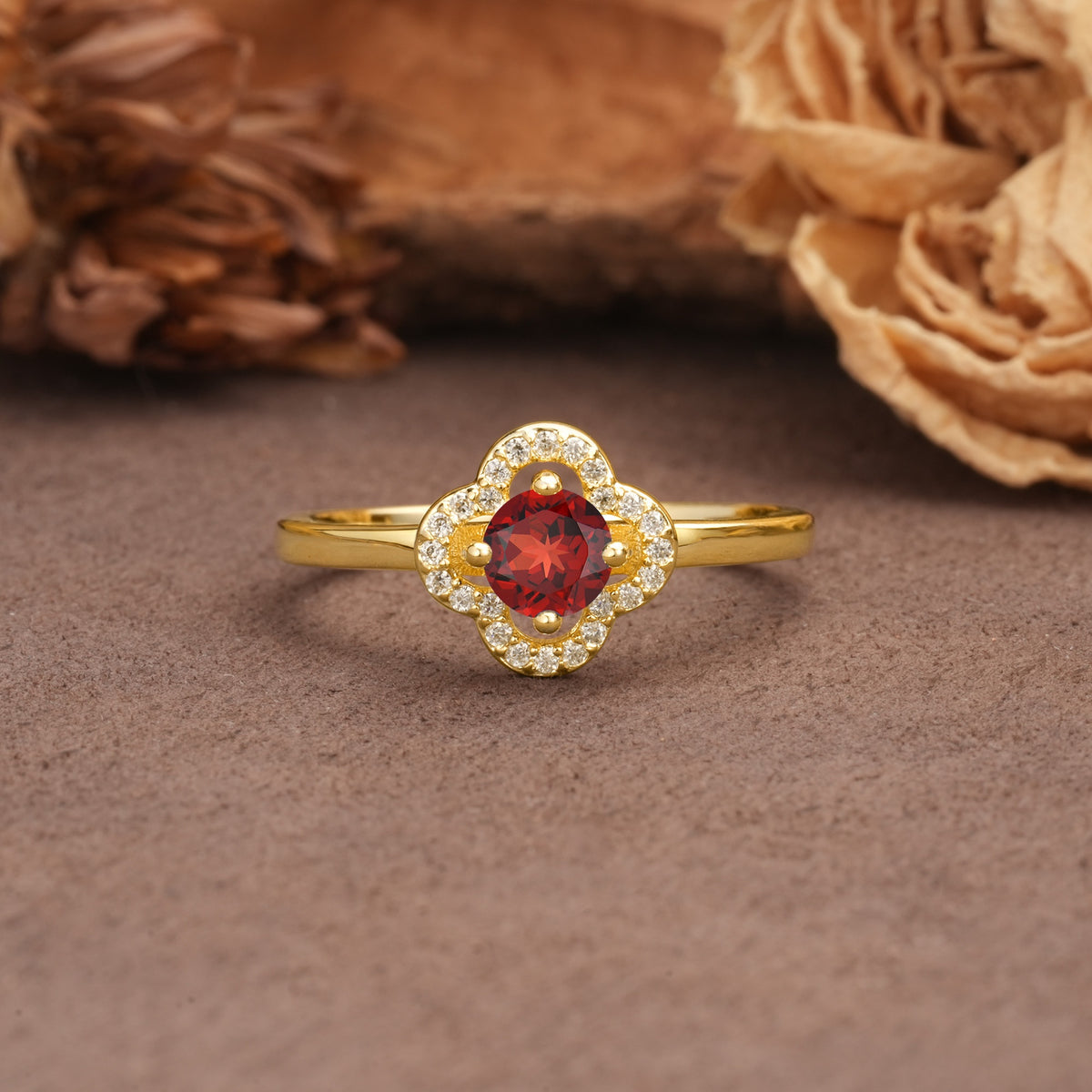 Affordable Luxury Vintage-Style 4-Prong Round Cut Floral Garnet Engagement Ring - Additional view