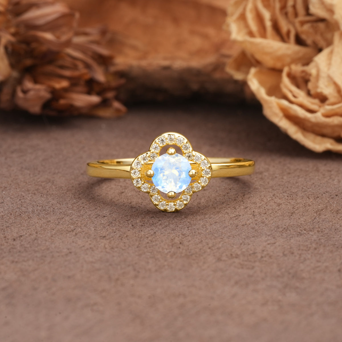 Affordable Luxury Vintage-Style 4-Prong Round Cut Floral Moonstone Engagement Ring - Additional view