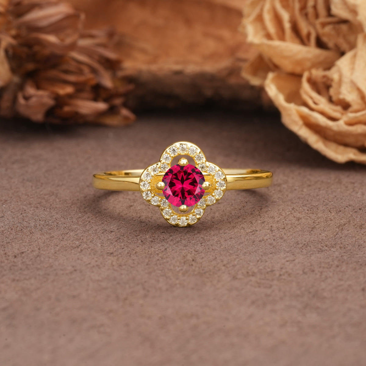 Affordable Luxury Vintage-Style 4-Prong Round Cut Floral Ruby Engagement Ring - Additional view