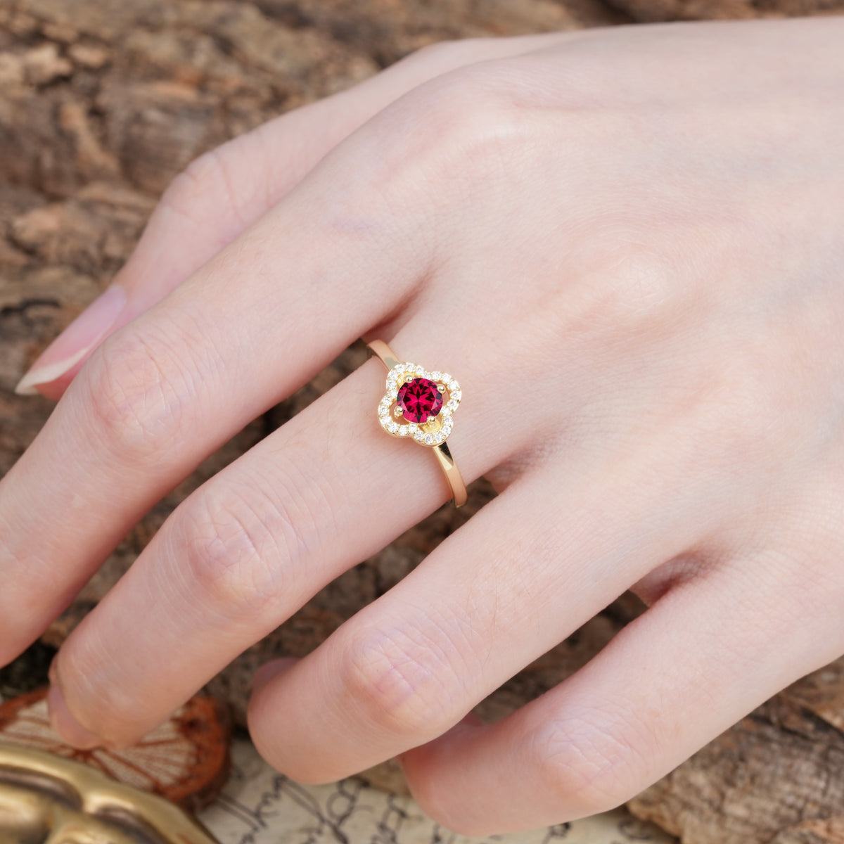 Affordable Luxury Vintage-Style 4-Prong Round Cut Floral Ruby Engagement Ring - Additional view