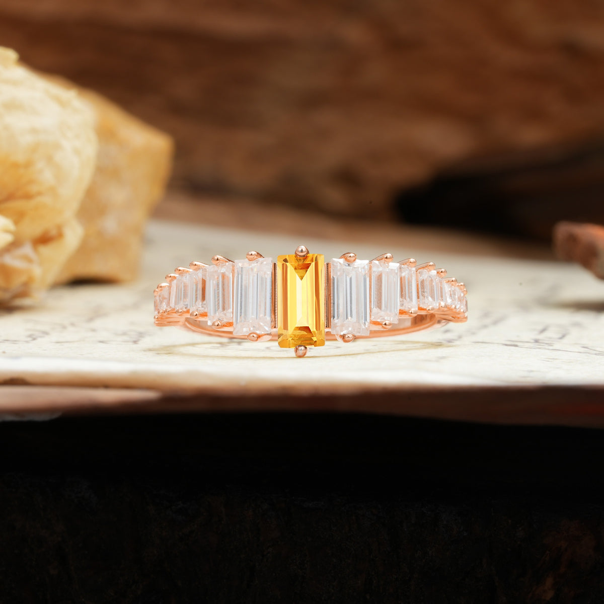Luxurious Vintage 2-Prong Emerald Cut Citrine Wedding Ring - Additional view