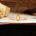Luxurious Vintage 2-Prong Emerald Cut Citrine Wedding Ring - Additional view